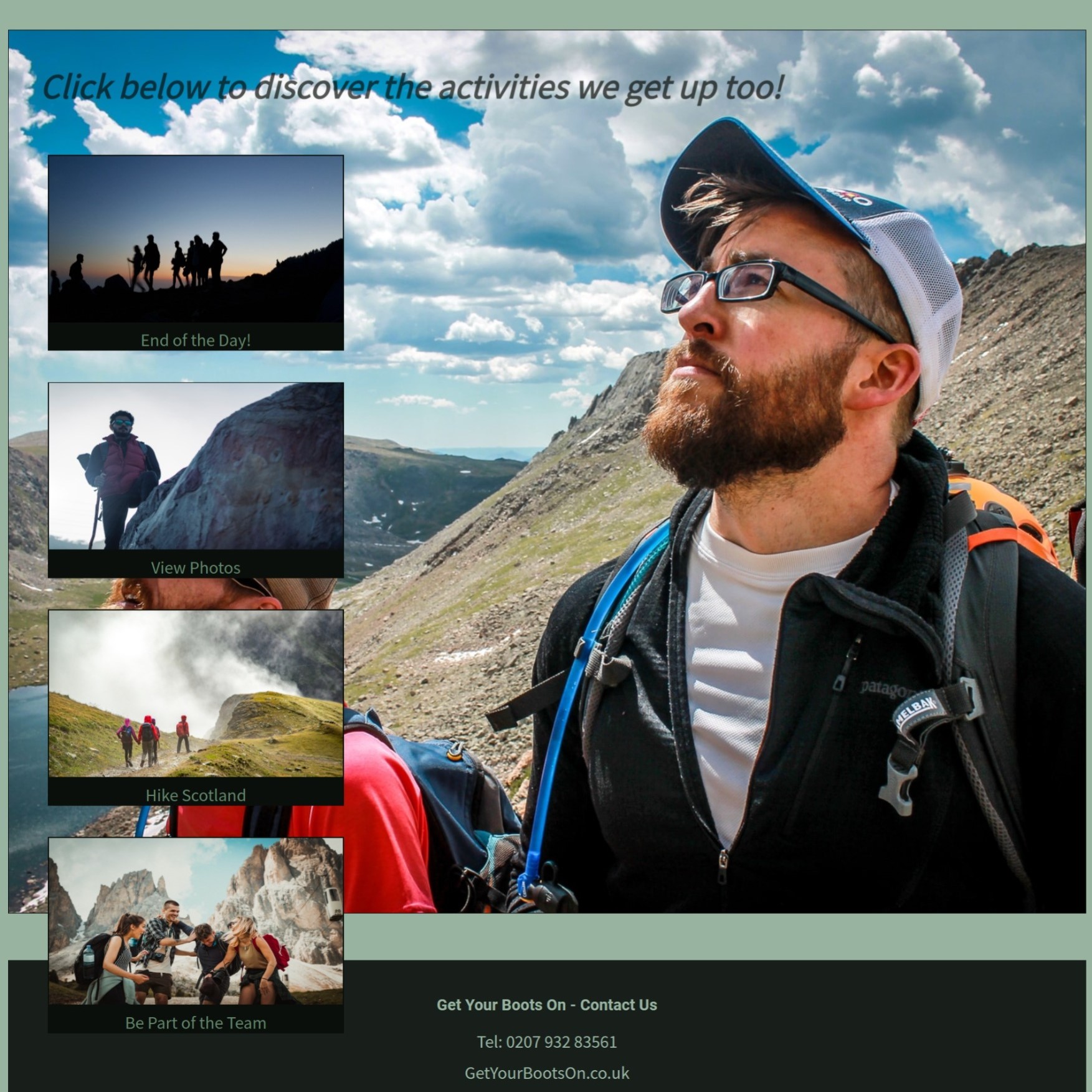 screenshot of fictional hiking group website