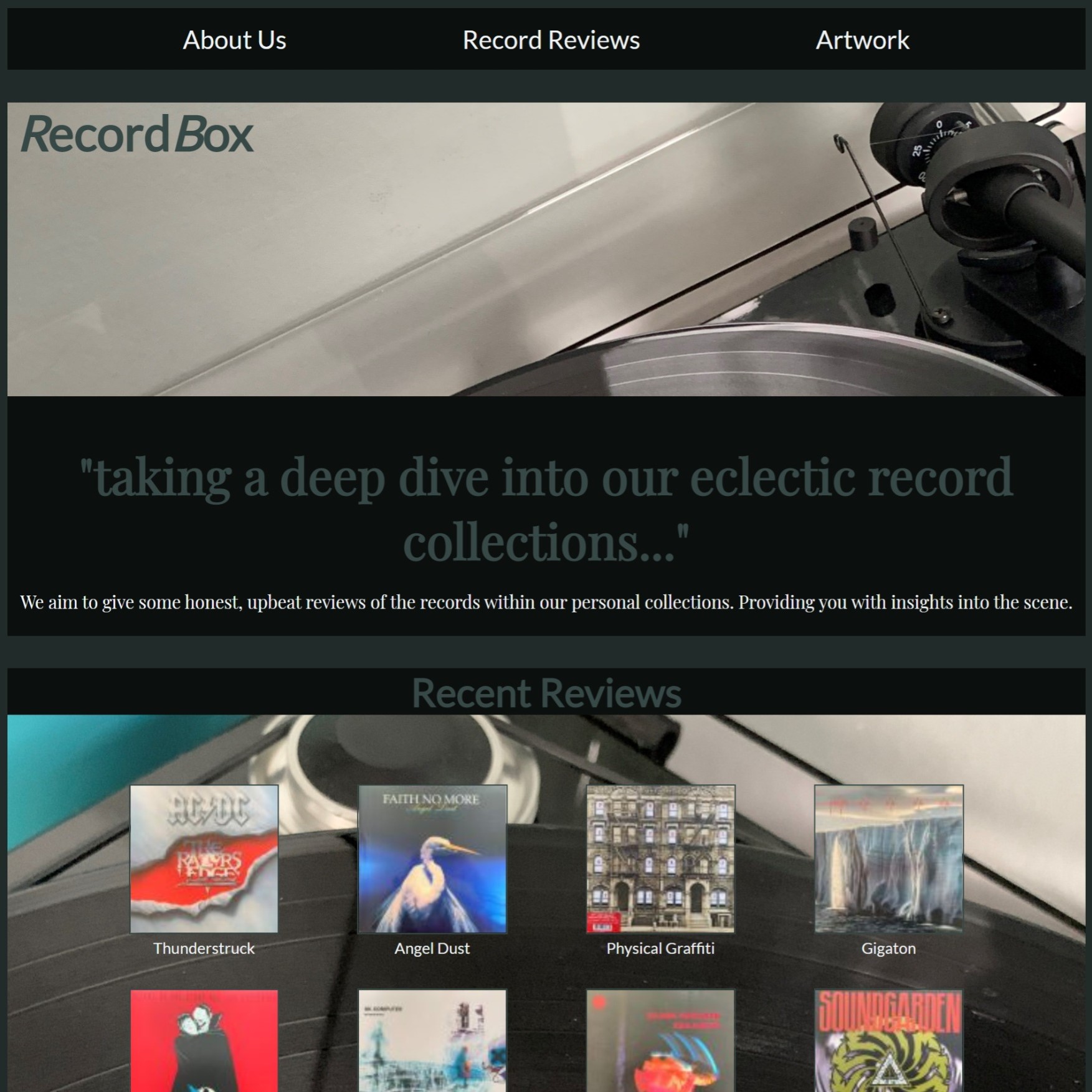 screenshot of fictional record review company website