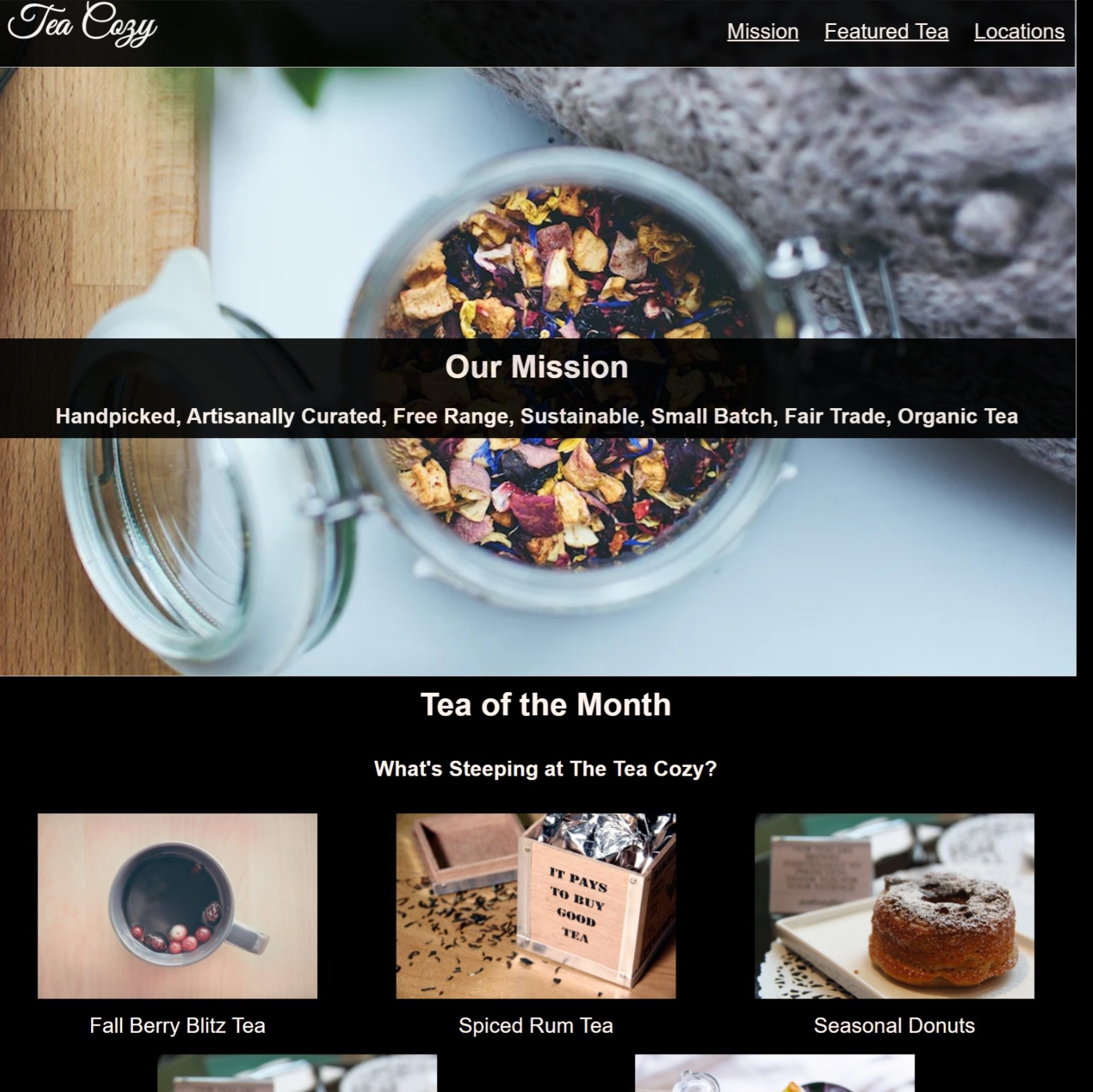screenshot of tea cozy project webpage